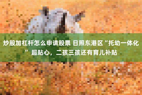 炒股加杠杆怎么申请股票 日照东港区“托幼一体化” 超贴心，二孩三孩还有育儿补贴